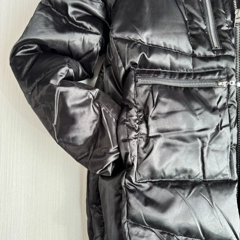 OROLAY‎ Thickened Down Coat XS Black Puffer Hooded Utility Jacket Outdoor Casual
